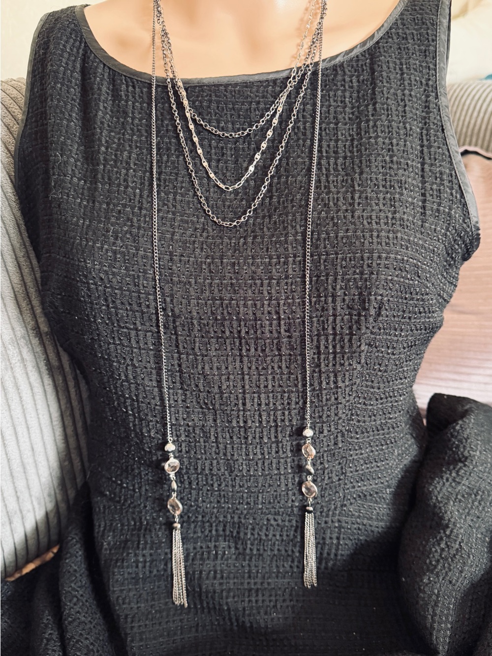 💚 $10 or 3 for $25💚Layered Silver Tassel Long Necklace